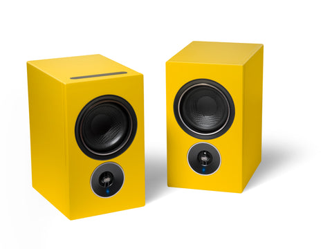 PSB Alpha iQ Speakers (Tangerine Yellow) - Front View