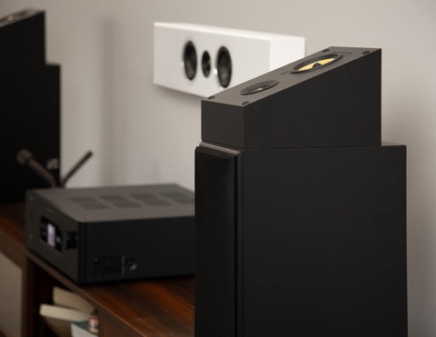 PSB Imagine XA Speaker on PSB Imagine T54 speaker in a living room