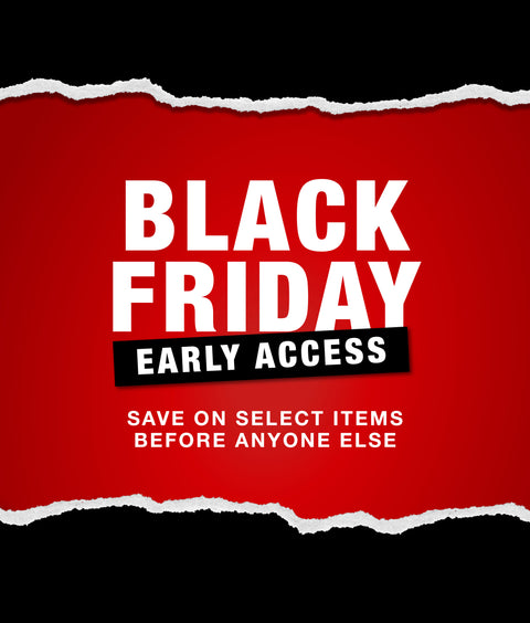 Red background with 'Black Friday Early Access' text on a torn paper effect