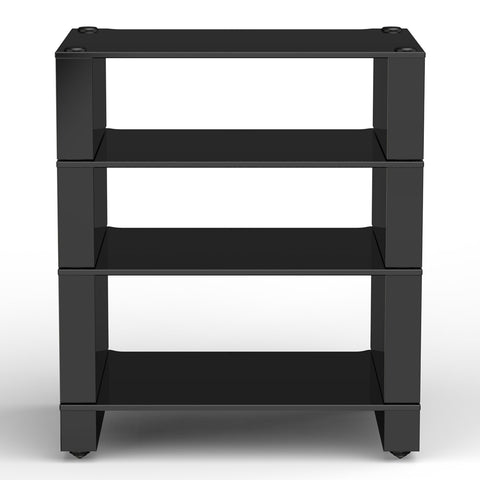 Blok Stax 2G - 4 Shelf Collection - High Gloss Black / Black Glass - Front View