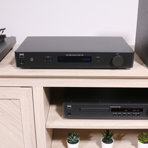 NAD C338 Integrated Amplifier on credenza