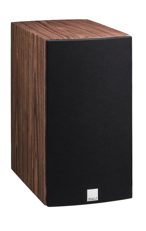 DALI Rubicon 2 Bookshelf Speaker with grille on Walnut finish - Front View