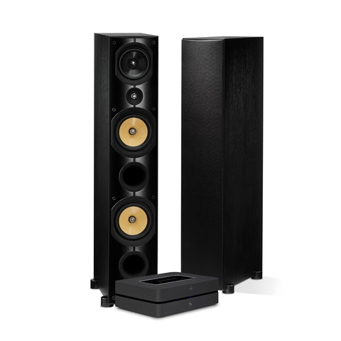 Imagine X2T Black and Bluesound Powernode Black