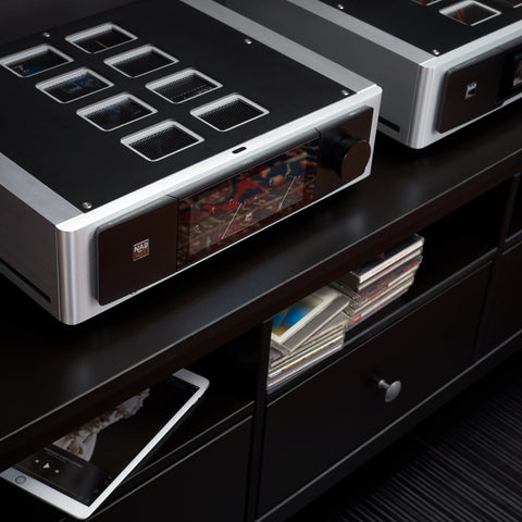NAD M33 on credenza - 3/4 angle from above