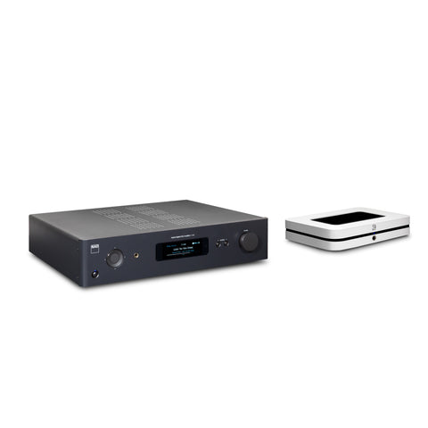 NAD C389 Hybrid Digital DAC Amplifier with Bluesound Node (White) - Front View