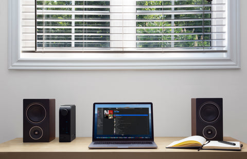 PSB Alpha P3 without grille on desk