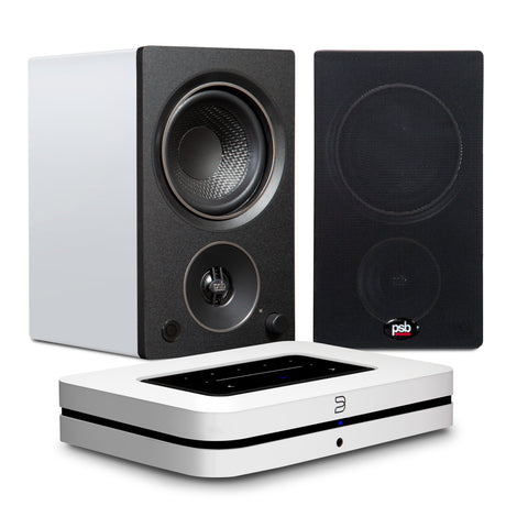 PSB AM3 Powered Bookshelf Speaker with Bluesound Node Streamer (White)