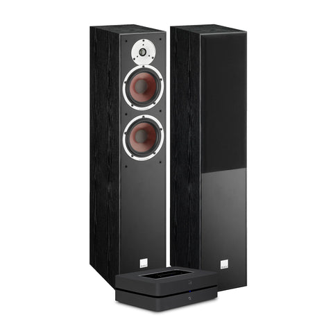 Spektor 6 Tower Speakers Black and Bluesound Powernode Black