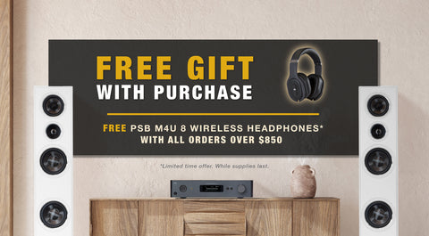 free gift with purchase. free psb m4u 8 wireless headphones with all orders over $850.